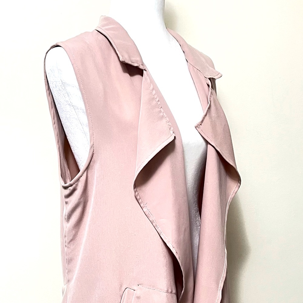 Stoosh Pale Pink 41” Length Sleeveless Back Belt Open Wrap Cloak Vest Jacket M/L - Picture 6 of 14